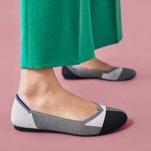 Rothy’s The Flat Cap Toe Black Plaid Shoes Women's Size US 8.5